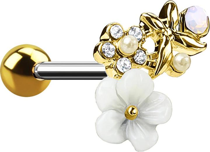 Produktbild Star Piercing Micro Barbell 14k vergoldet Schmetterling in Blumenwiese (Chirurgenstahl 316L, Messing)