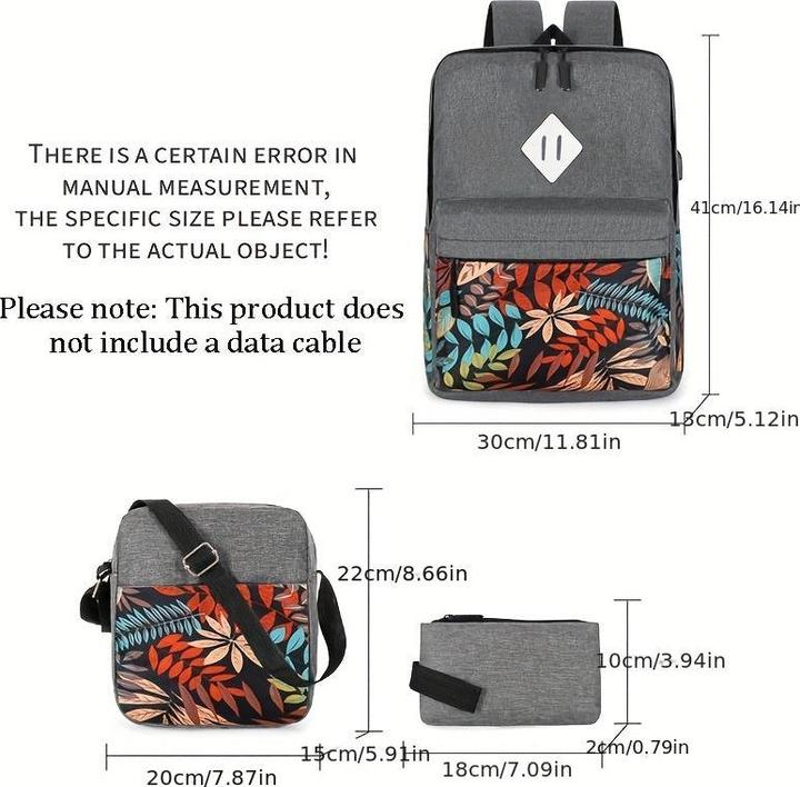 Produktbild Only-Bags.Store 3pcs Rucksack, 1 Set Casual Computer Schultasche mit Umhängetasche und Mini-Münzgeldbörse für