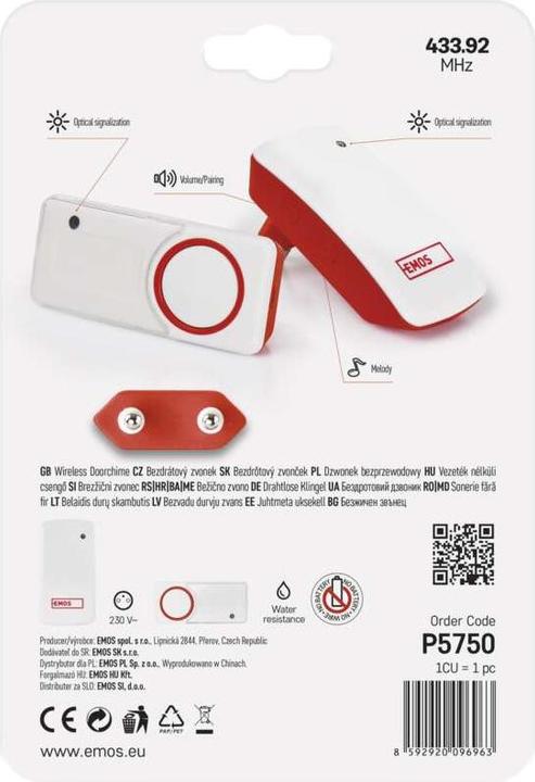 Immagine prodotto Emos Kit campanello P5750 Rosso, Bianco (Funk)