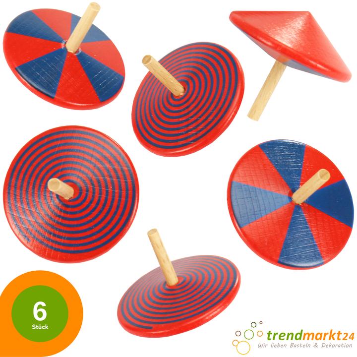 Produktbild trendmarkt24 Holzkreisel Set 6 Stück Ø 45 mm x 40 mm Mitbringsel