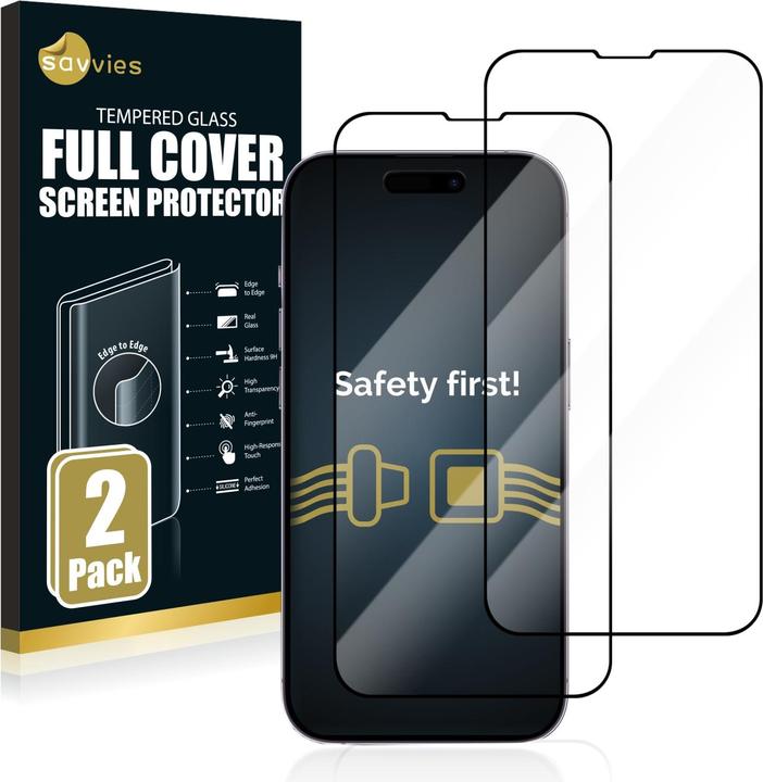 Productafbeelding Savvies Schermbeschermer van volledig gepantserd glas (2 Stuk, Apple iPhone 14 Pro)