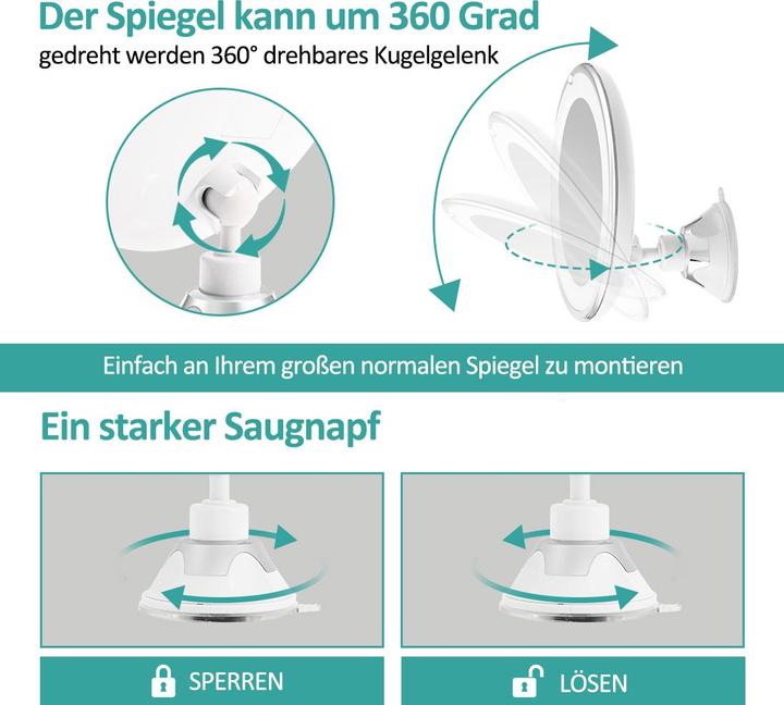 Immagine prodotto Emke Kosmetikspiegel Mit Beleuchtung 5x VergrössErung, Starker Saugnapf, Blendfreier Led Licht, 175mm