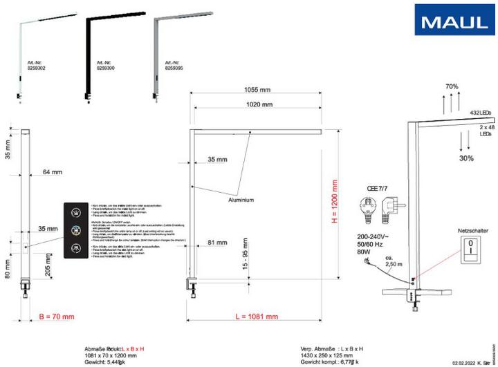 Produktbild Maul LED-Tischaufbau L. MAULsirius Beweg.-/Lichtsensor col. var. (7087 lm)