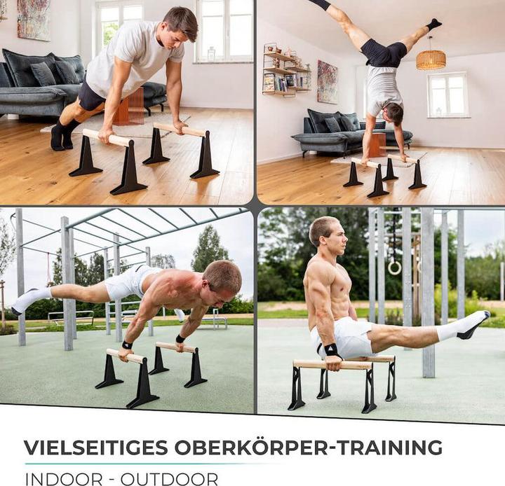 Image du produit Pullup & Dip Hochwertige Holz Parallettes mit ergonomischem Holzgriff und Blech Fen, low oder medium Ausfhrung
