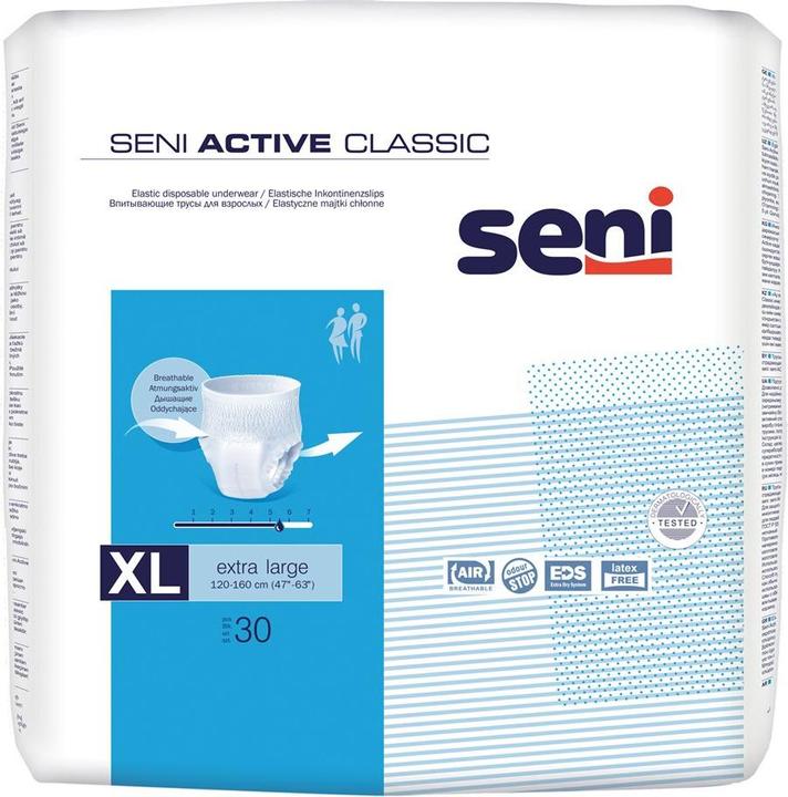 Seni Active Classic Einweghosen atmungsaktiv Hüftumfang 120-160cm 5.5 Tropfen (30 x, Large plus)