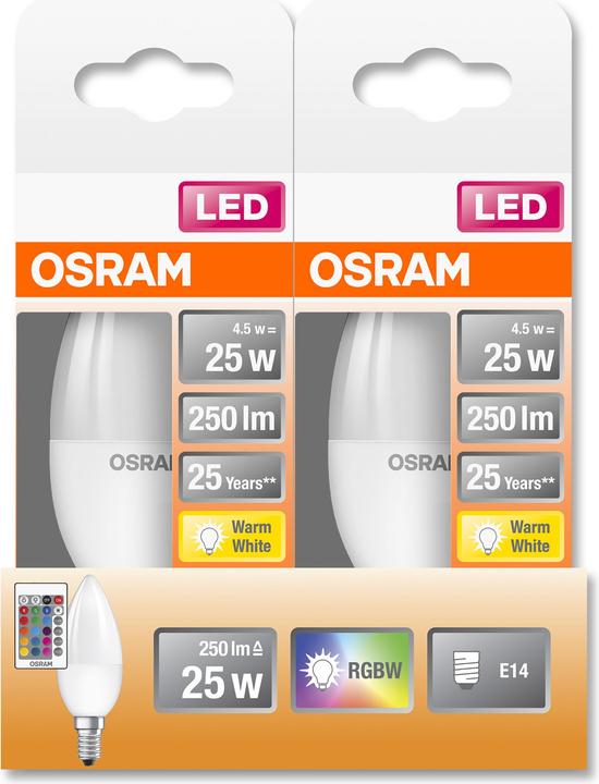 Actual product image Osram Led Retrofit Rgbw Lamps With Remote Control (E14, 25 W, 250 lm, 1 x, G)
