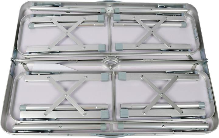 Image du produit Wiltec Table pliante Valise Alumium Deux bancs 90x66x70 cm Finition Bois Table de camping Fête Barbecue