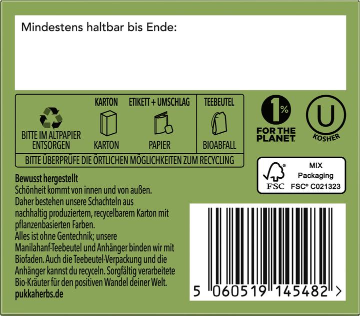 Valori nutrizionali e ingredienti Pukka tè della pace (30 g)