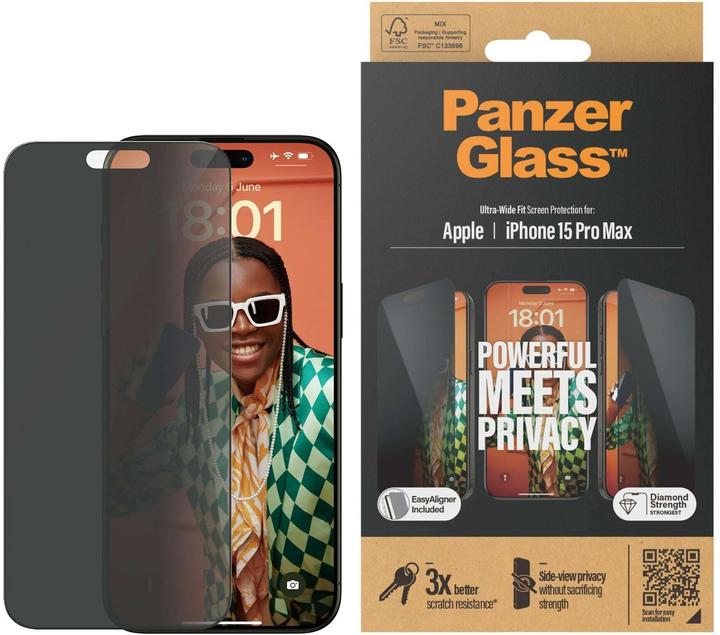Actual product image PanzerGlass Privacy Screen Protector Ultra-Wide Fit (1 Piece, Apple iPhone 15 Pro Max)
