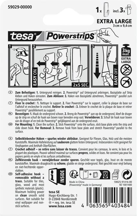 Actual product image tesa Powerstrips adhesive hook XL