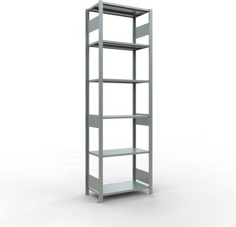 Sistema di scaffalature di base senza viti MULTIplus150 con ripiani di lunghezza