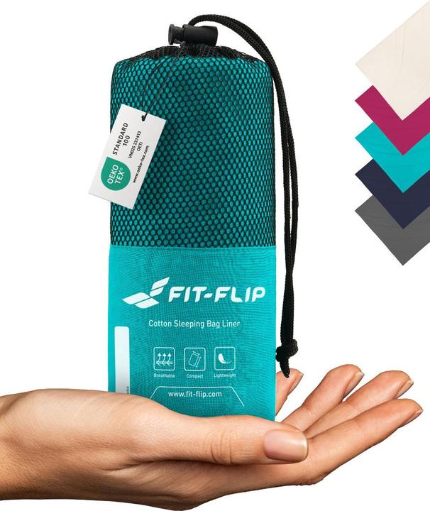 Fit-Flip Hüttenschlafsack Baumwolle ultraleicht mit Kissenfach 90x220cm (220 cm)
