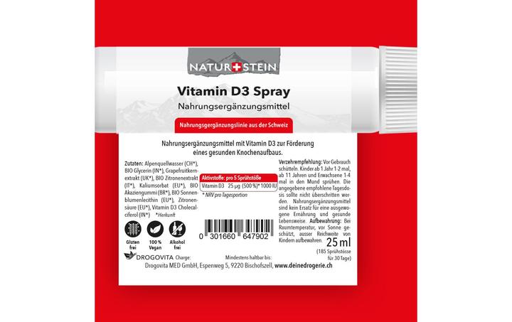 Valeurs nutritives et ingrédients Naturstein Vitamin D3 Spray (1 pièce(s), Spray, 40 g)