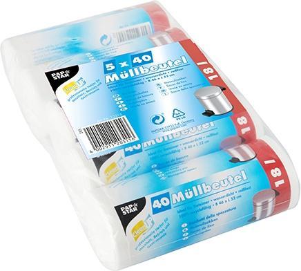 Papstar Sacco a secchiello HDPE, 18 litri, bianco (40 x, 18 l)