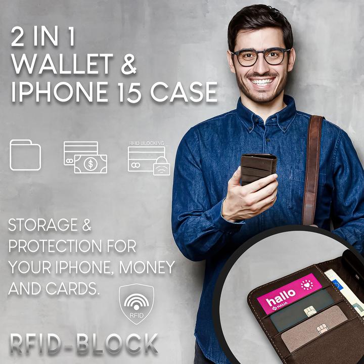 Produktbild Nalia Echt Leder Flip Case Hülle mit Magnetverschluss (Apple iPhone 15 Plus)