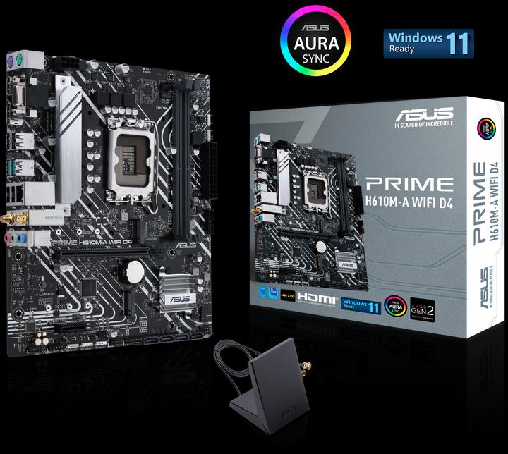 Actual product image ASUS MB PRIME -A WIFI Intel,1700,DDR4,mATX (LGA 1700, Intel H610, mATX)