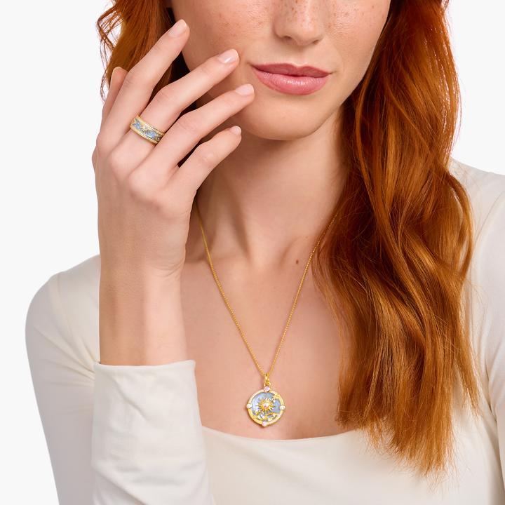 Image du produit Thomas Sabo Bague bleue avec symboles cosmiques plaqués or (56, Argent 925)