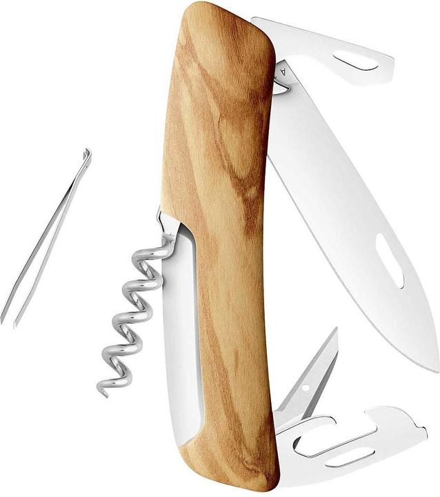 Actual product image Swiza Pocket knife D03, 440 steel, blade lock, olive wood handle scales, 11 functions