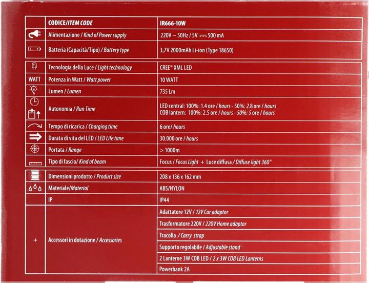 Nutritional values and ingredients Velamp Battery hand lamp LED hand beam 10W Doomster (735 lm)