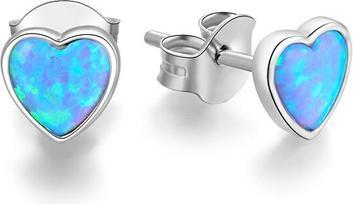 Beneto Silver heart earrings with synthetic opals AGUP2244 (L)