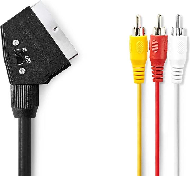 Actual product image Nedis SCART cable | SCART plug | 3x RCA plug | nickel-plated | switchable | 480p | 2.00 m | round (2 m)