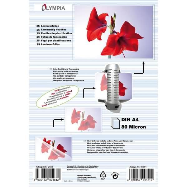 Actual product image Olympia Laminating films DIN (A4, 25 Piece, 80 µm)
