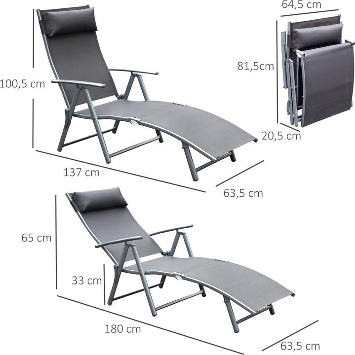 Image du produit Outsunny Gartenliege Metall, Stoff Grau (180 cm)