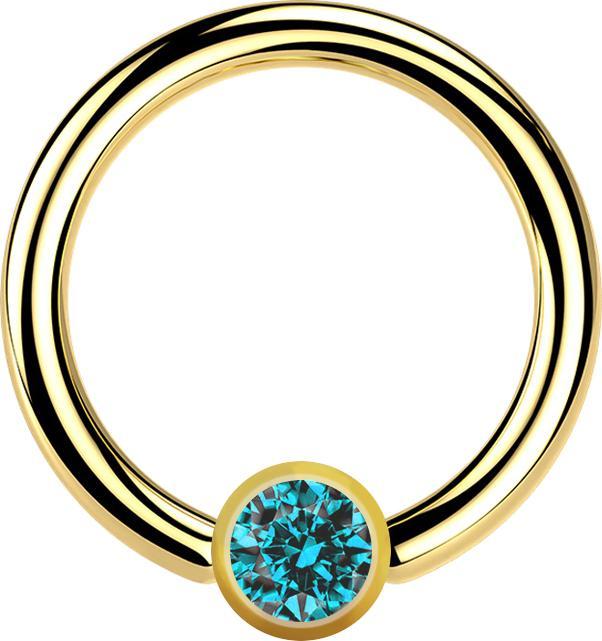 Image du produit Star Piercing Micro Ball Closure anneau plaqué or avec cristal boule aqua (Acier chirurgical 316L, sans laiton)