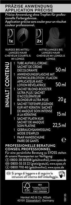 Valeurs nutritives et ingrédients Syoss Platin (13 5 Azurant platine)