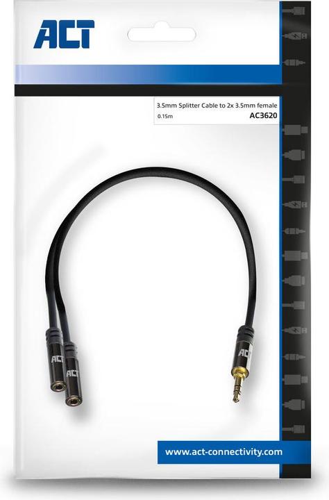 Immagine prodotto 0,15 metri Cavo splitter audio di alta qualità 3,5 mm jack maschio - 2x femmina (0.15 m, Connettore da 3,5 mm (AUX))