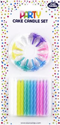 Clairefontaine Set mit 24 Geburtstagskerzen und 12 Kerzenhaltern, Pastellfarben - Mehrfarbig (360 x)