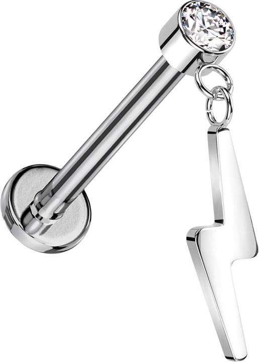Produktbild Star Piercing Micro Threadless Labret silber Zylinder silber Kristall silber Anhänger Blitz silber (ohne Messing, Titan G23)