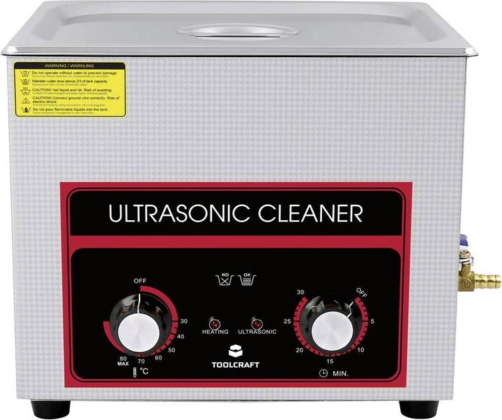 Produktbild Toolcraft Ultraschallreiniger Werkstatt, Schmuck, Bürobedarf 240W 10l mit Heizung, mit Reinigungsko (40 kHz, 10000 ml)