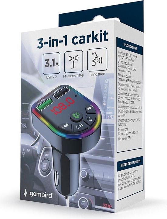 Actual product image Gembird Mobile Charger Car USB 3in1/Fm Transmitter Btt-05