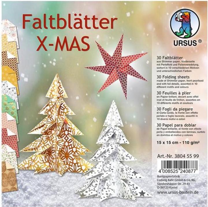 Immagine prodotto Ursus Fogli pieghevoli X-Mas 15 x 15 cm, 110 g/m², 30 fogli, multicolore (110 g/m², 30 x)