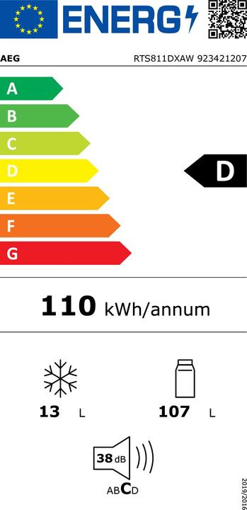 Energy Label AEG RTS811DXAW WS REFRIGERATOR STAND **** 85CM (120 l)