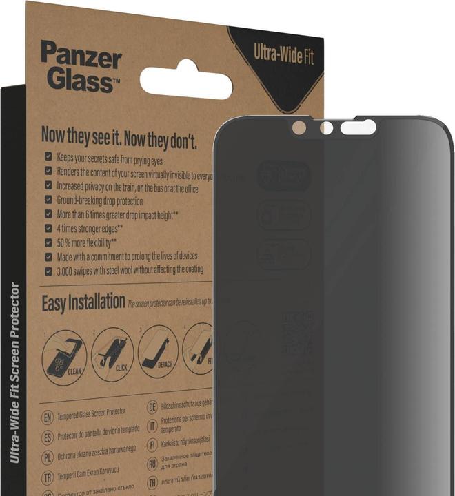Immagine prodotto PanzerGlass Privacy ultra-ampia (1 Pezzo/i, Apple iPhone 13, Apple iPhone 13 Pro, Apple iPhone 14)