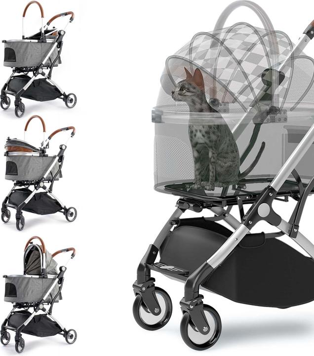 Produktbild Fudajo 2in1 Hundewagen faltbar Hundebuggy Ablage Grau Haustierwagen Katze (Katze, Hund, Atmungsaktiv, Faltbar)