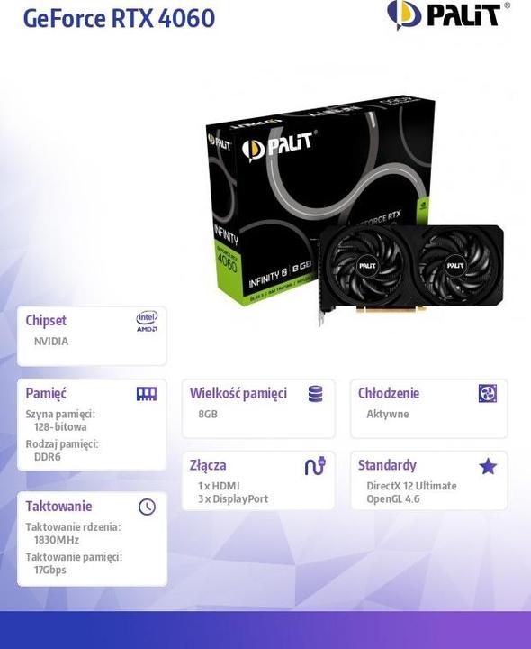Produktbild XpertVision Palit RTX4060 Infinity 2 BGB GDDR6 retail (8 GB)