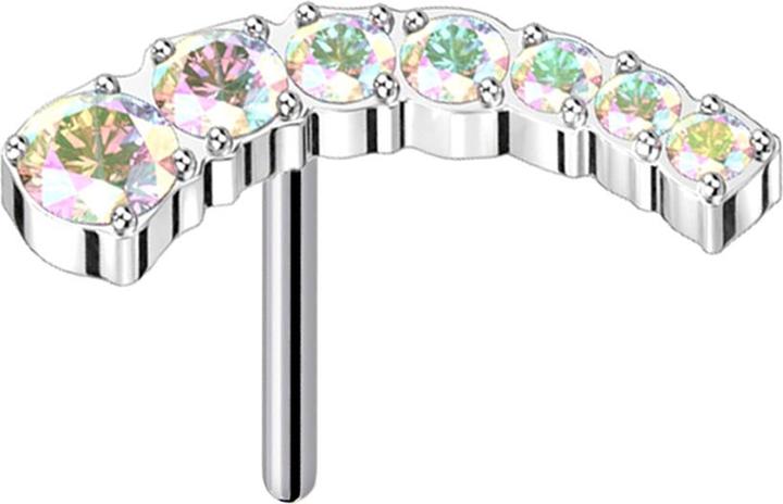 Star Piercing Threadless silber gebogen sieben absteigende Kristalle multicolor (Titan G23, ohne Messing)