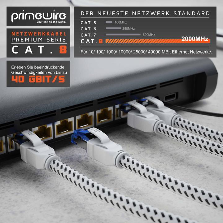 Actual product image Primewire CAT 8 network cable 40 Gbits - cotton jacket - LAN cable patch cable RJ45 - S/FTP PIMF shielding (PiMF, S/FTP, CAT8.1, 0.50 m)