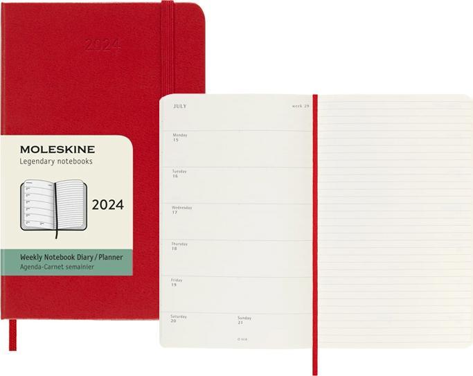 Produktbild Moleskine 12 Monate Wochen Notizkalender 2024, Pocket/A6, Scharlachrot (9 x 14 cm, Englisch)
