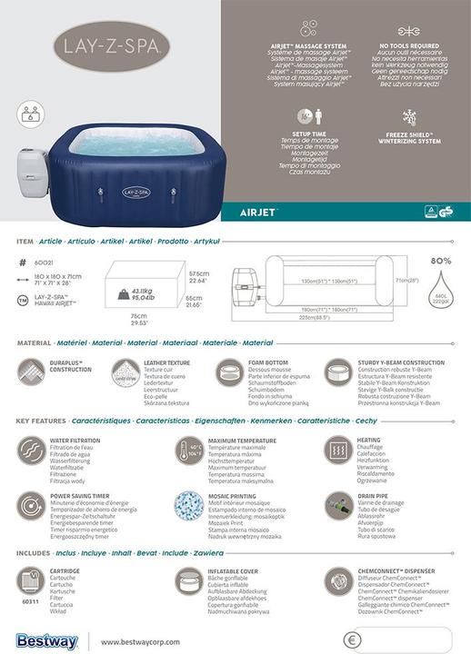 Actual product image Bestway LAY-Z-SPA Hawaii AirJet Whirlpool (6 pers.)