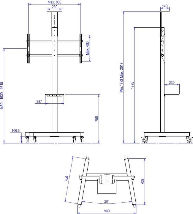 Actual product image OMB TV stand BigFix Trolley, -90", metal, max 80kg (18897.64", 80 kg)