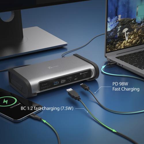 Actual product image j5Create JTD568 Thunderbolt™ 4 Quad Display Docking Station-UK, Black, Wired, Thunderbolt 4, 98 W, 1 (Thunderbolt, 4 Ports)