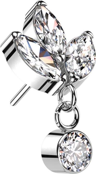 Image du produit Star Piercing Threadless argent trois cristaux ovales argent pendentif cristal argent (sans laiton, Titane G23)