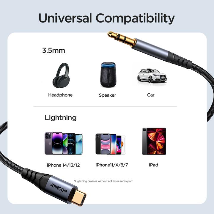 Productafbeelding Joyroom USB-C naar 3,5 mm AUX-kabel, 1,2 m - Zwart (1.20 m, 3,5 mm aansluiting (AUX))