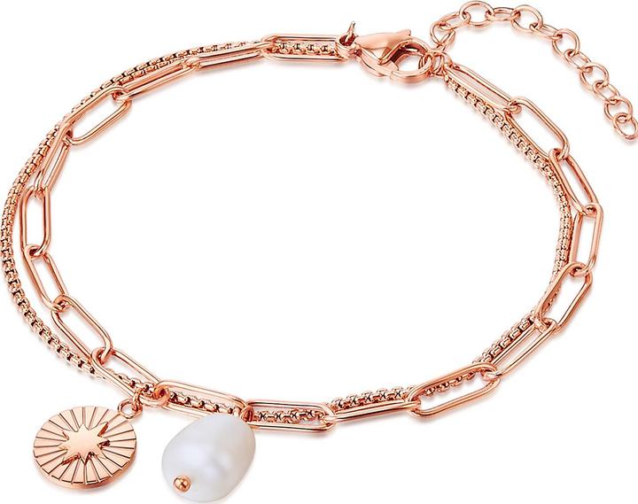 Actual product image Valero Pearls Ladies' stainless steel freshwater cultured pearl rose gold 17.0 cm base length + 3.0 cm extension (17 cm, Stainless steel)