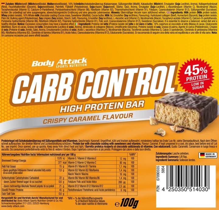 Immagine prodotto Body Attack Carb Control (15 barrette da 100 g) (Dado Crema Torrone, 15 pz., 1500 g)