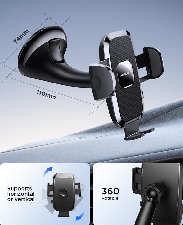 Image du produit Joyroom Porte-appareil mobile 360° avec coupelle d'aspiration pour pare-brise et interface entreprise - Noir